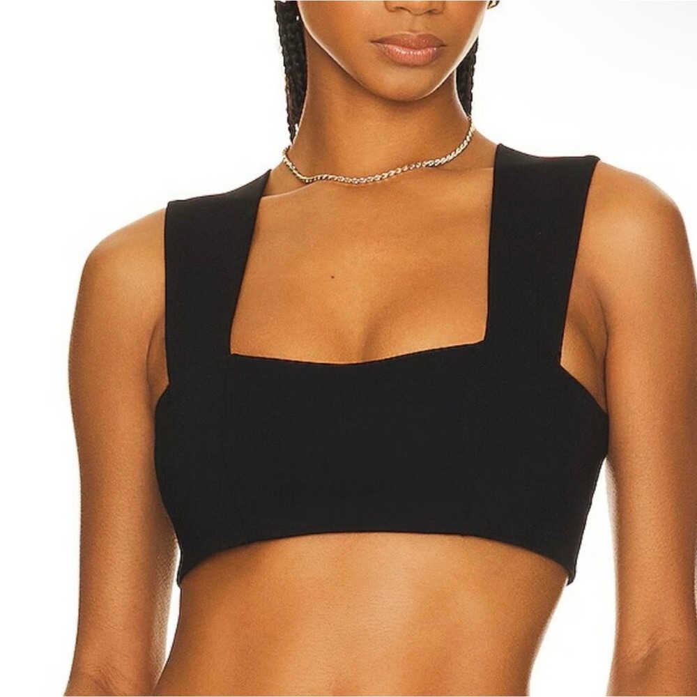 Nonchalant Label Womens Channing Black Square Neck V-Back Minimalist Crop Top L